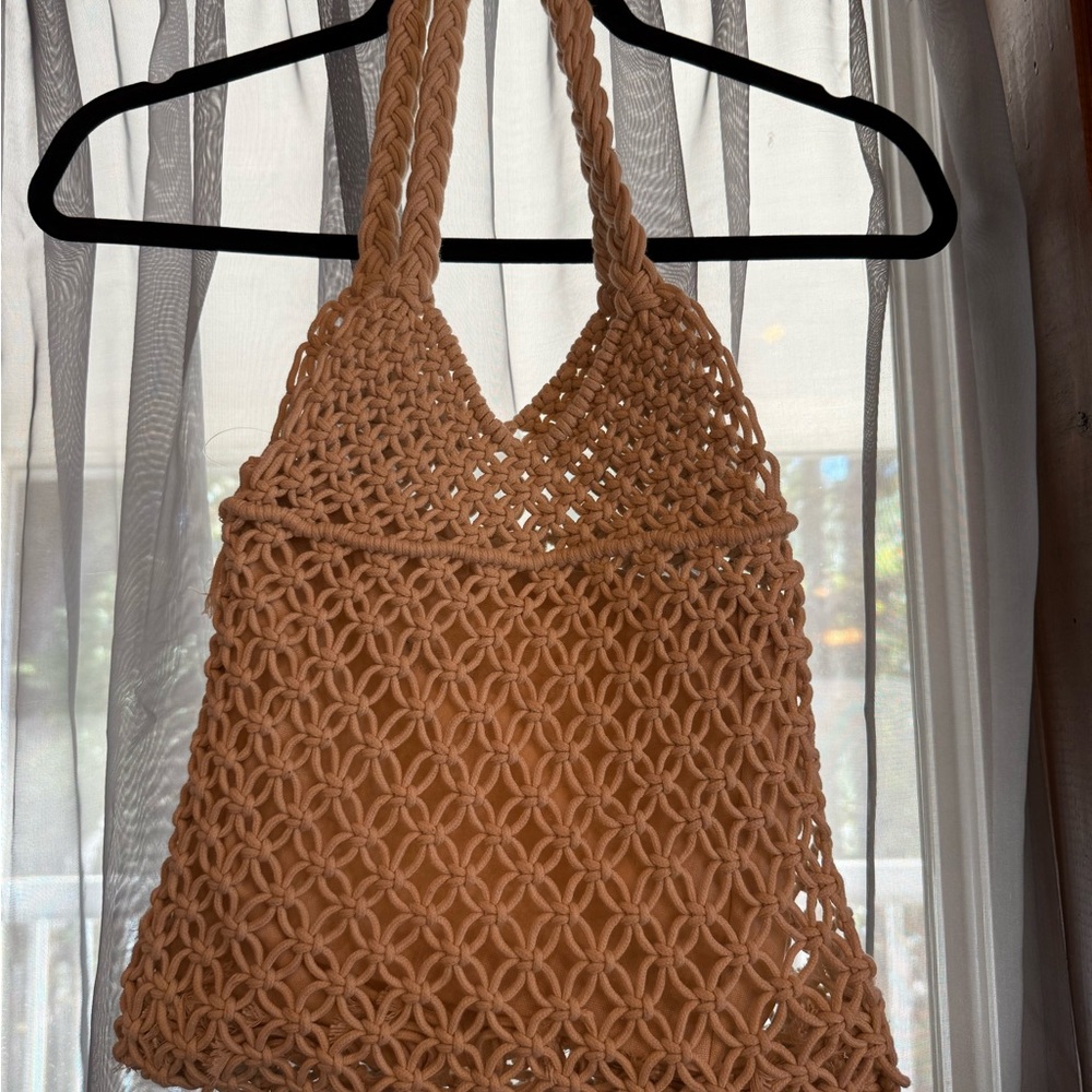 Handcrafted Tan Macrame Tote Bag